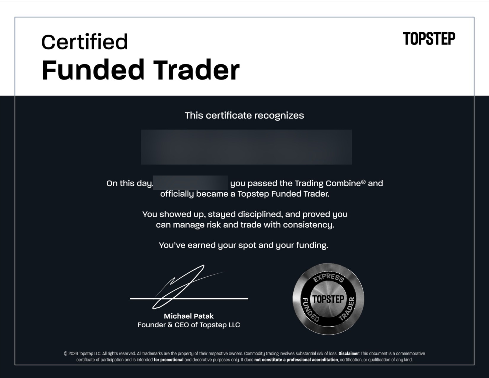 Certified funded trader certificate